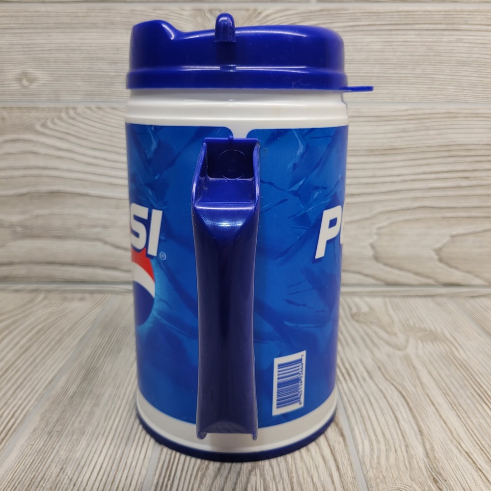Pepsi Insulated Travel Mug 32oz Blue Whirley Plastic Soda Pop Cup Handle Vtg - Picture 2 of 11